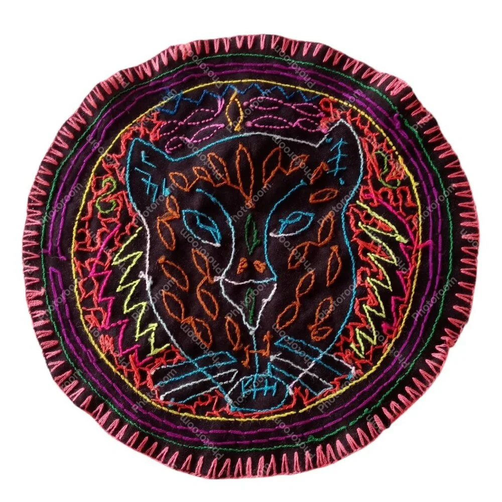 Handmade Rug Hand Embroidered Puma Design Geometric Patterns